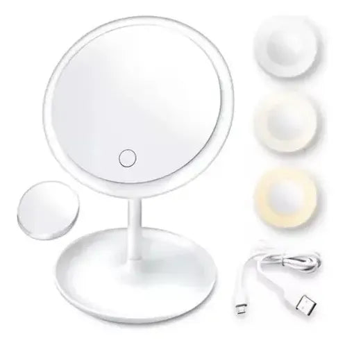Espejo De Maquillaje Con Luz Led Táctil 3 Tonos De Luz Blanco