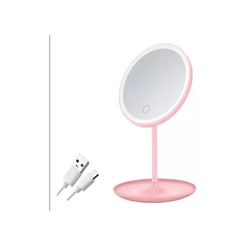 Espejo De Maquillaje Con Luz Led Táctil 3 Tonos De Luz Rosa