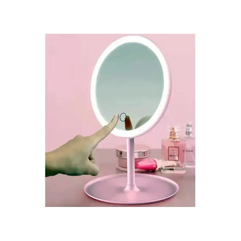 Espejo De Maquillaje Con Luz Led Táctil 3 Tonos De Luz Rosa