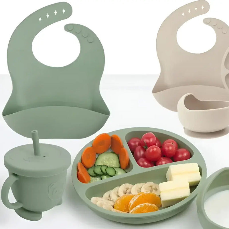 Set, Kit De Alimentación Para Bebes  - Aprendiendo A Comer Verde Musgo
