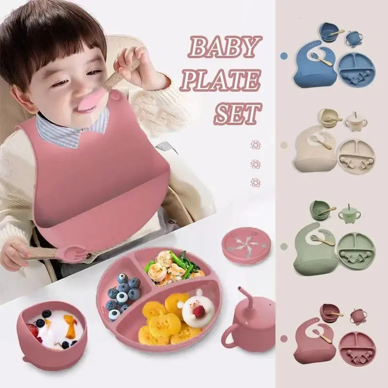Set, Kit De Alimentación Para Bebes  - Aprendiendo A Comer Verde Musgo