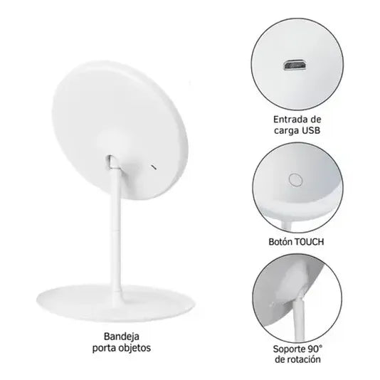 Espejo De Maquillaje Con Luz Led Táctil 3 Tonos De Luz Blanco