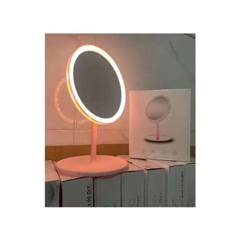 Espejo De Maquillaje Con Luz Led Táctil 3 Tonos De Luz Rosa